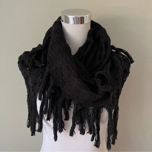 BIJOUX TERNER Black Winter Infinity Scarf Fringe Payette